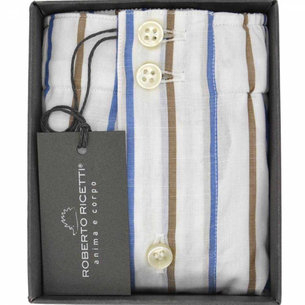 Roberto Ricetti BOXER BD1 SUPPORT - BIANCO RIGHE BLU E NOCCIOLA