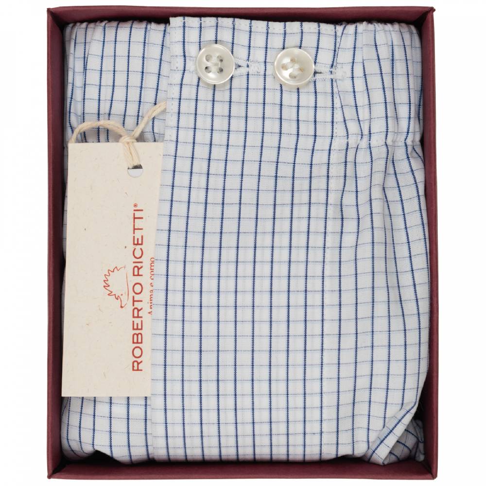 Roberto Ricetti BOXER CLASSIC TAGLIA FORTE - BIANCO QUADRO CONTORNO BLU