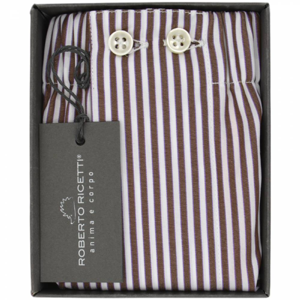 Roberto Ricetti BOXER UOMO CLASSIC - RIGA BIANCA E MARRONE