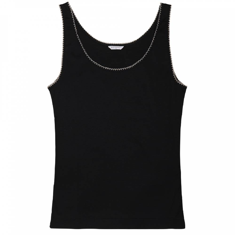 Roberto Ricetti CANOTTA MARTA - NERO CON CROCHET GRIGIO