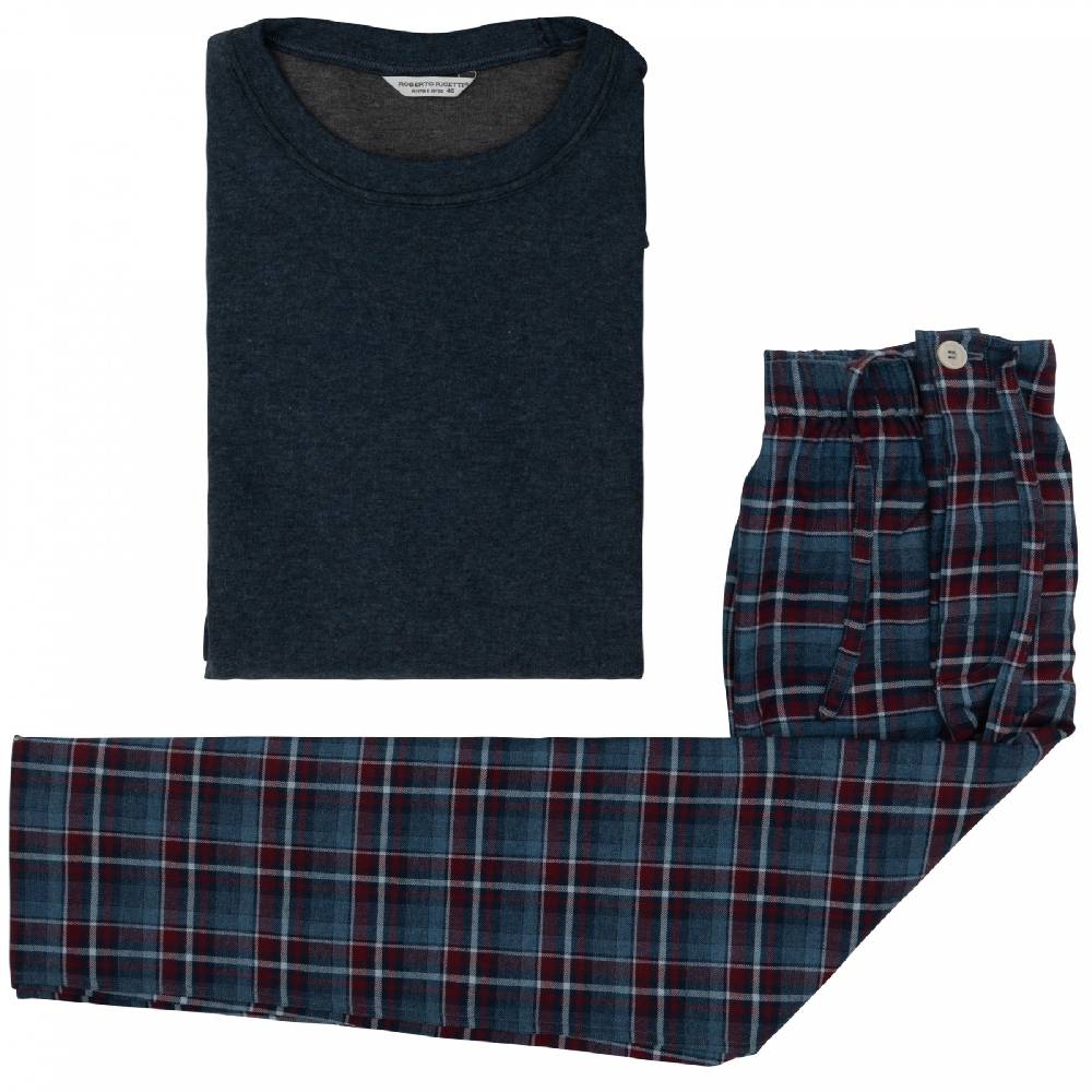 Roberto Ricetti FELPA GIROCOLLO BLU - PANTALONE SCOZZESE ROSSO/BLU