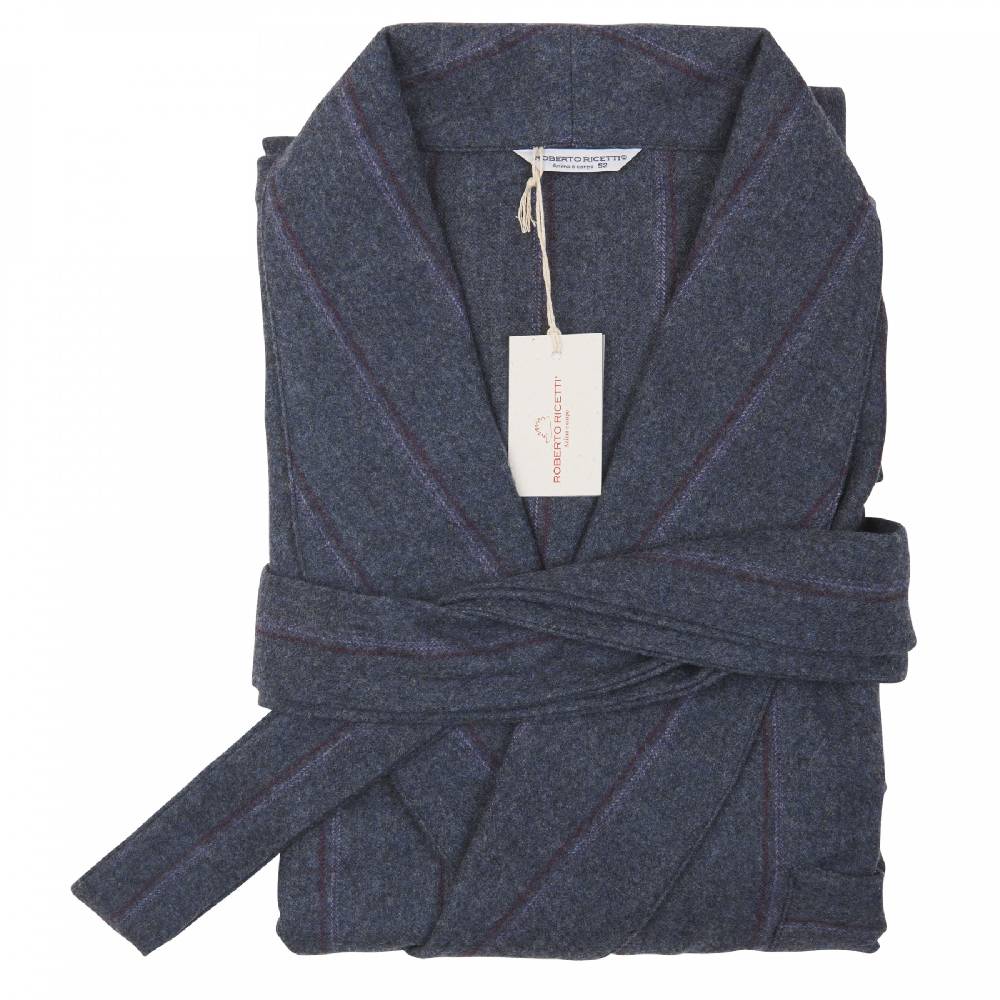 Roberto Ricetti GIACCA DA CAMERA - LANA E CASH BLU MELANGE RIGA BORDEAUX