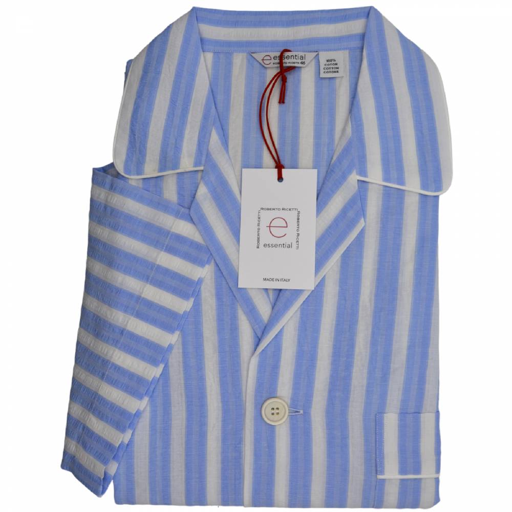 Roberto Ricetti PIGIAMA ESSENTIAL CORTO - RIGA BIANCA E AZZURRA