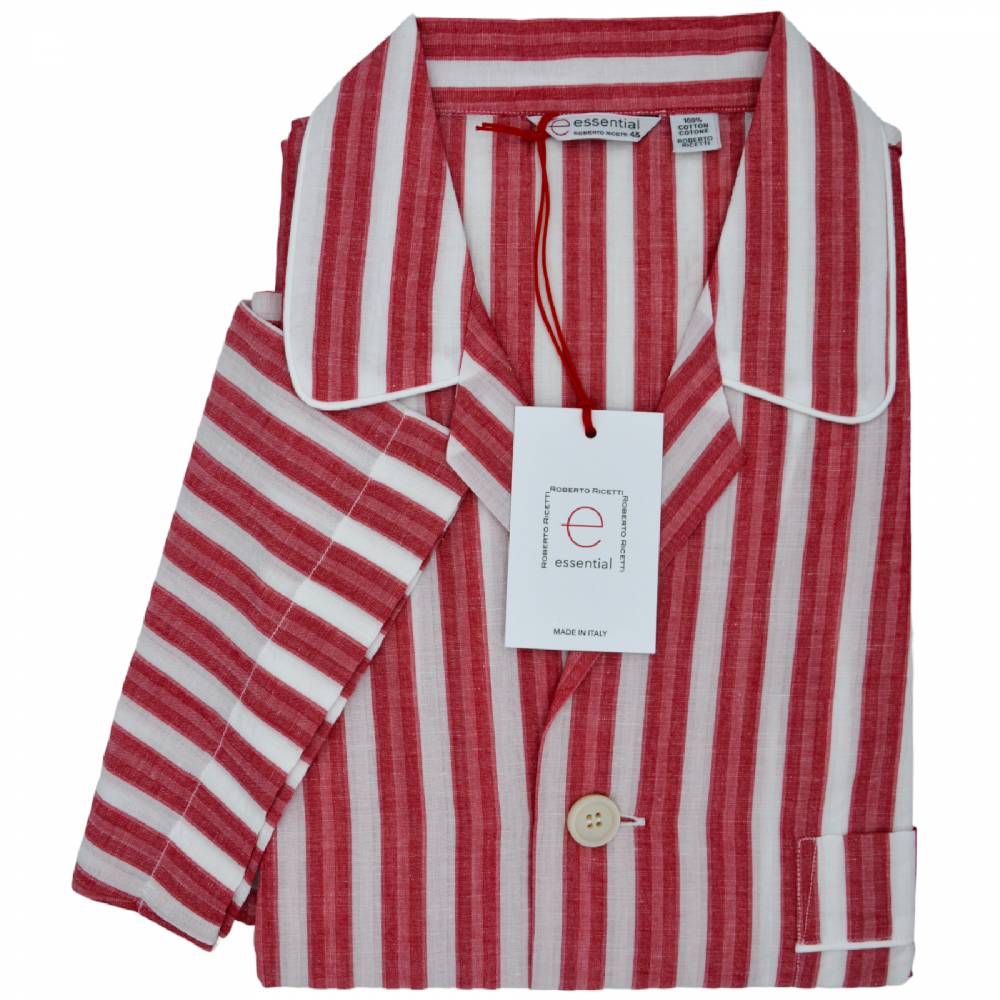 Roberto Ricetti PIGIAMA ESSENTIAL CORTO - RIGA BIANCA E ROSSA