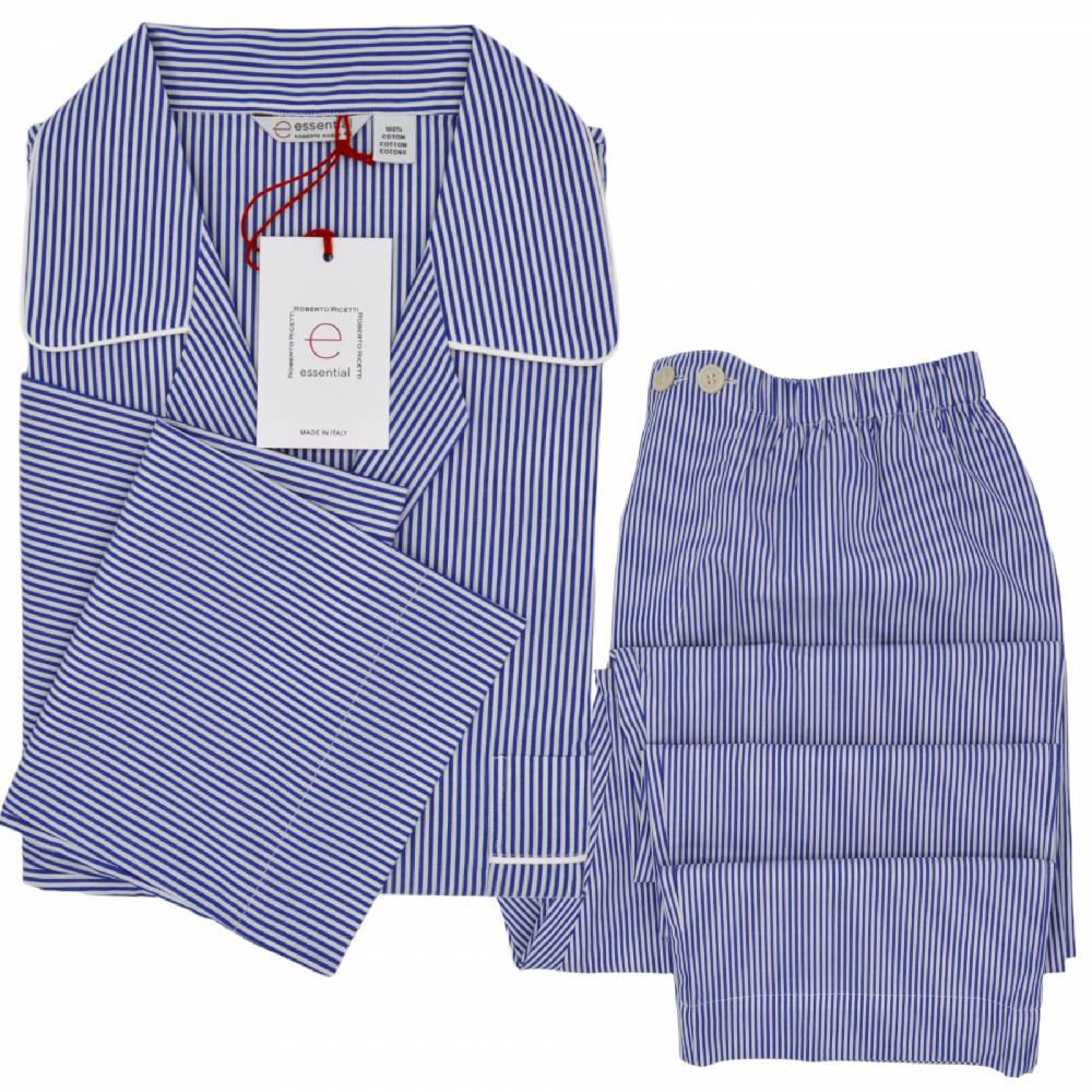 Roberto Ricetti PIGIAMA ESSENTIAL LUNGO - RIGA BIANCA E BLU