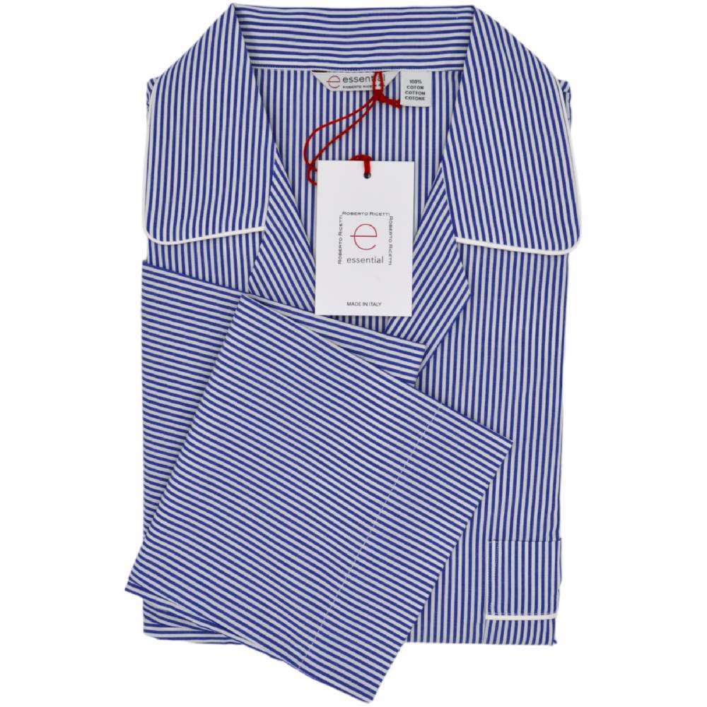 Roberto Ricetti PIGIAMA ESSENTIAL LUNGO - RIGA BIANCA E BLU