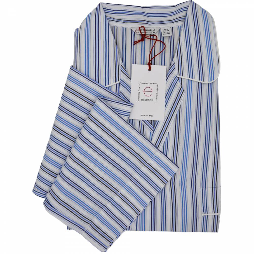Roberto Ricetti PIGIAMA ESSENTIAL LUNGO - RIGHE AZZURRE