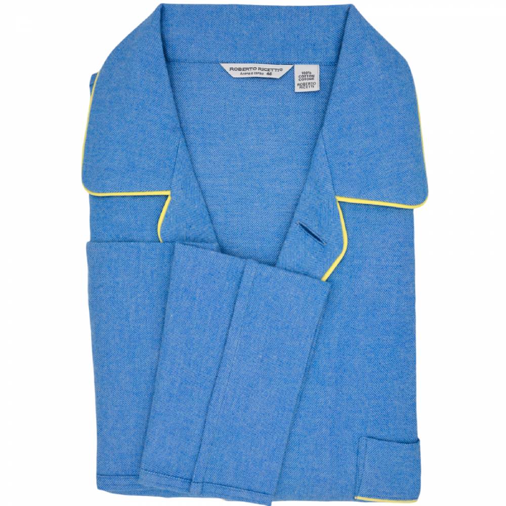 Roberto Ricetti PIGIAMA VENEZIA LUNGO - CALDO COTONE AZZURRO PROFILO GIALLO