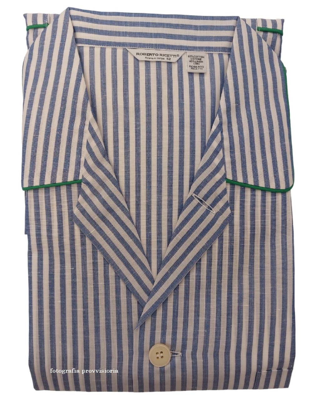 Roberto Ricetti PIGIAMA AME CORTO LIN/COT - RIGA BLU