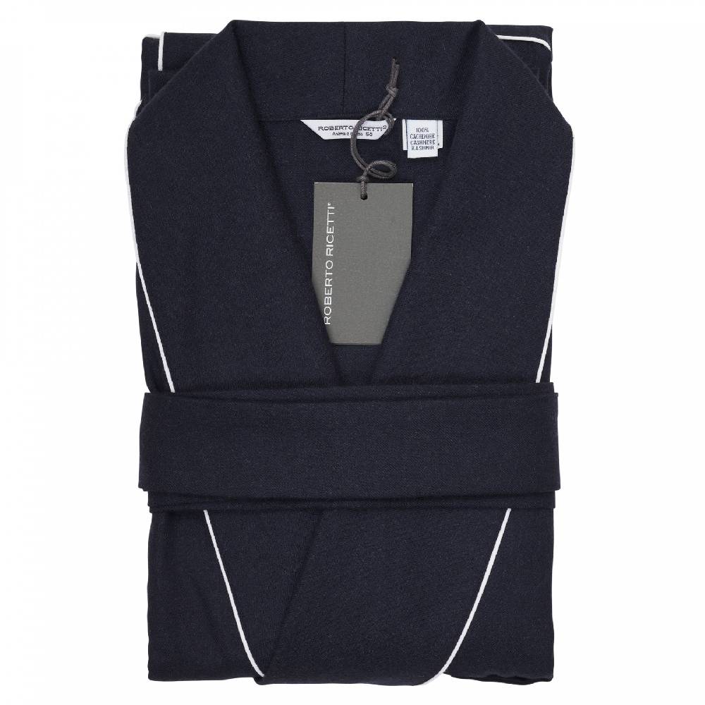 Roberto Ricetti VESTAGLIA UOMO LUNGA - CASHMERE BLU PROFILO BIANCO