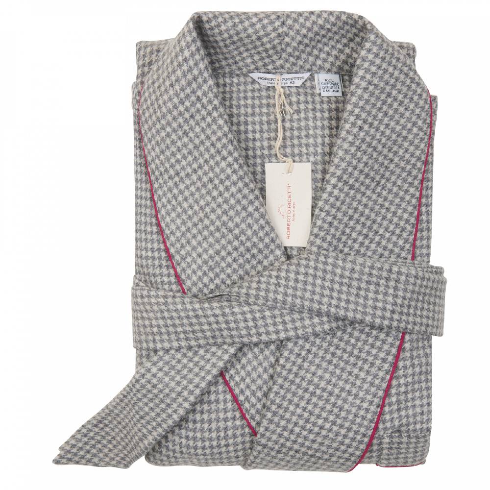 Roberto Ricetti VESTAGLIA UOMO LUNGA - CASHMERE GRIGIO PROFILO MAGENTA