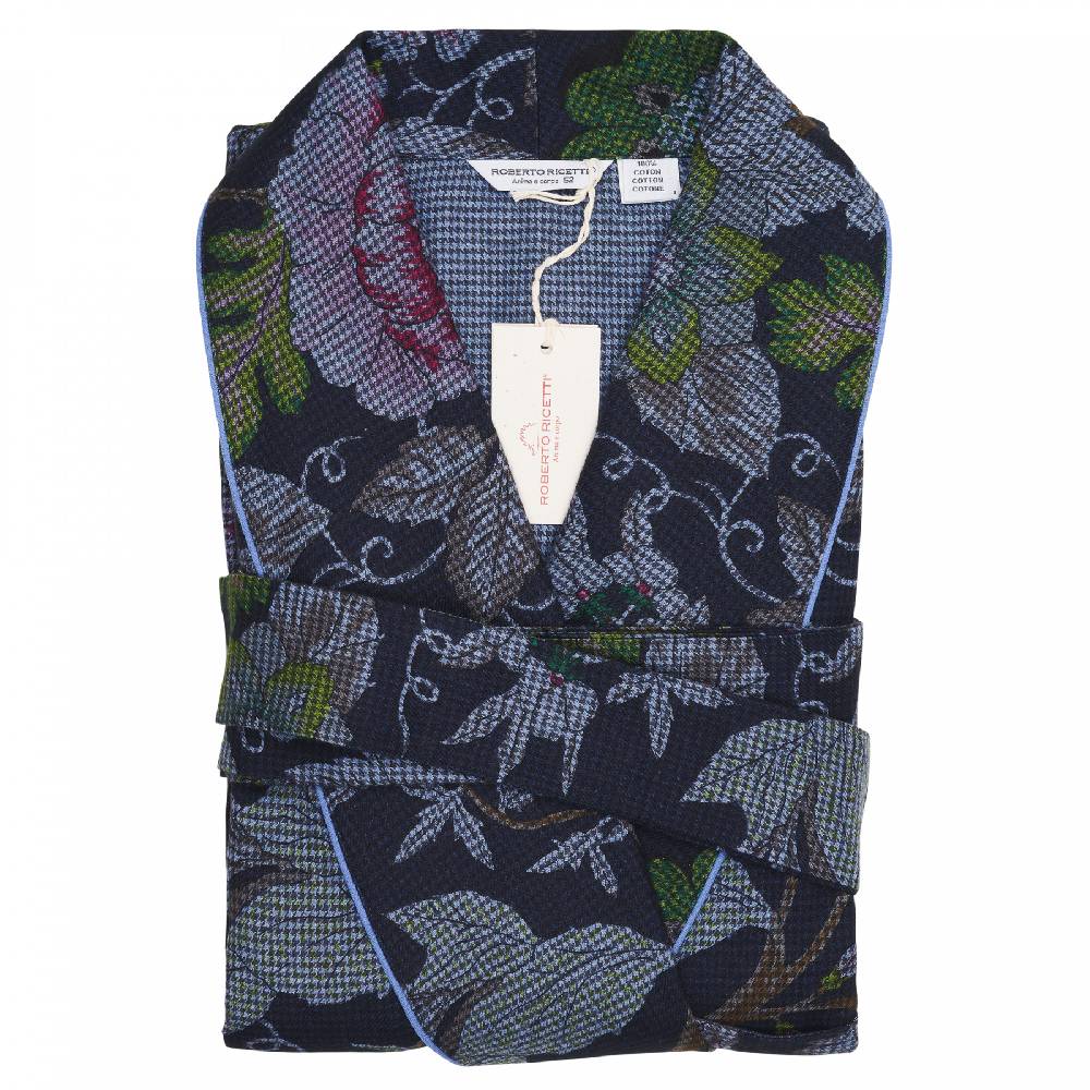 Roberto Ricetti VESTAGLIA UOMO LUNGA - COTONE BLU FIORI
