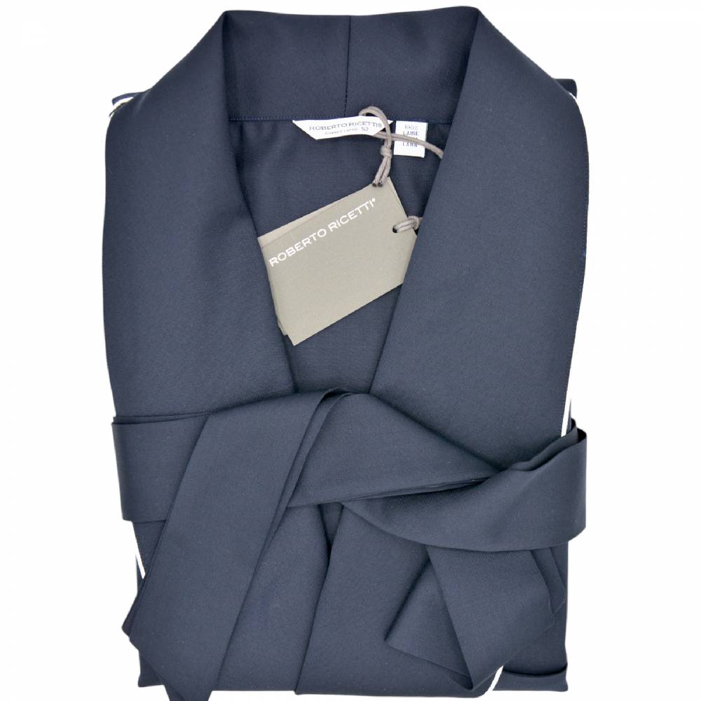 Roberto Ricetti VESTAGLIA UOMO LUNGA - LANA BLU PROFILO BIANCO