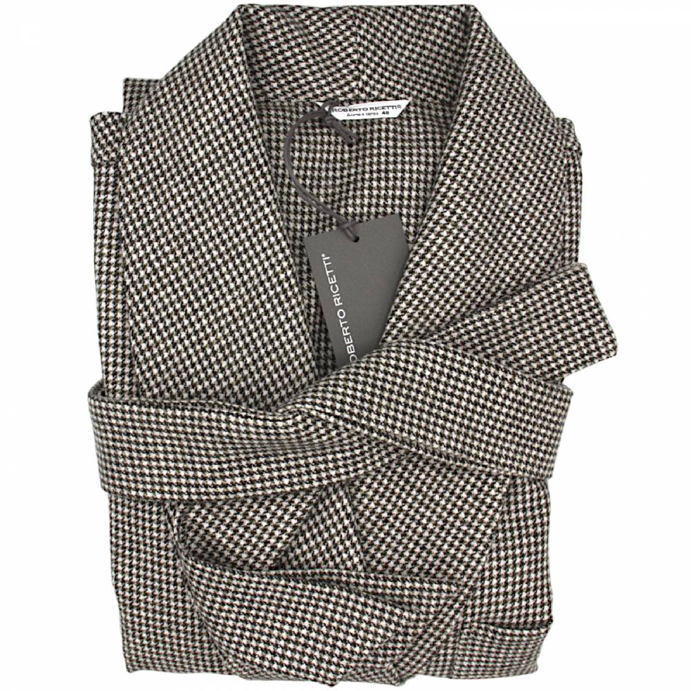 Roberto Ricetti VESTAGLIA UOMO LUNGA- LANA CASHMERE PIED DE POULE MARRONE