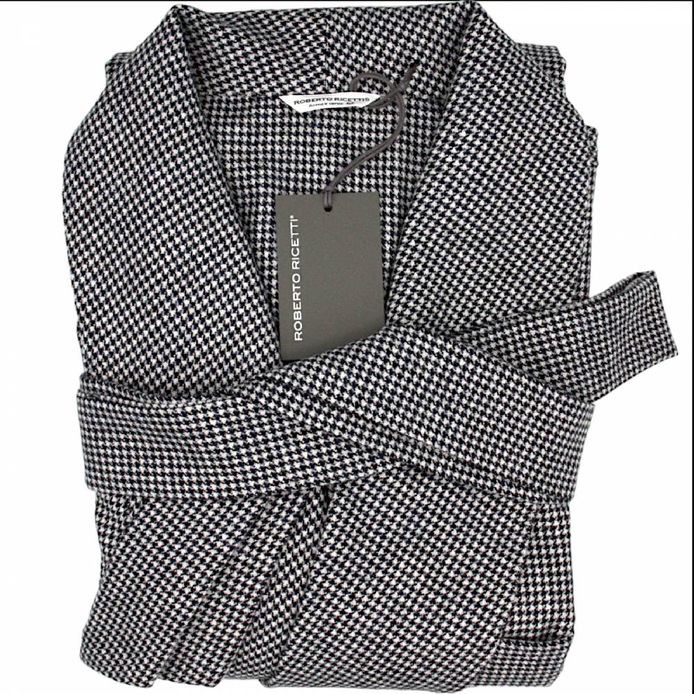 Roberto Ricetti VESTAGLIA UOMO LUNGA - LANA CASHMERE PIED DE POULE NERO