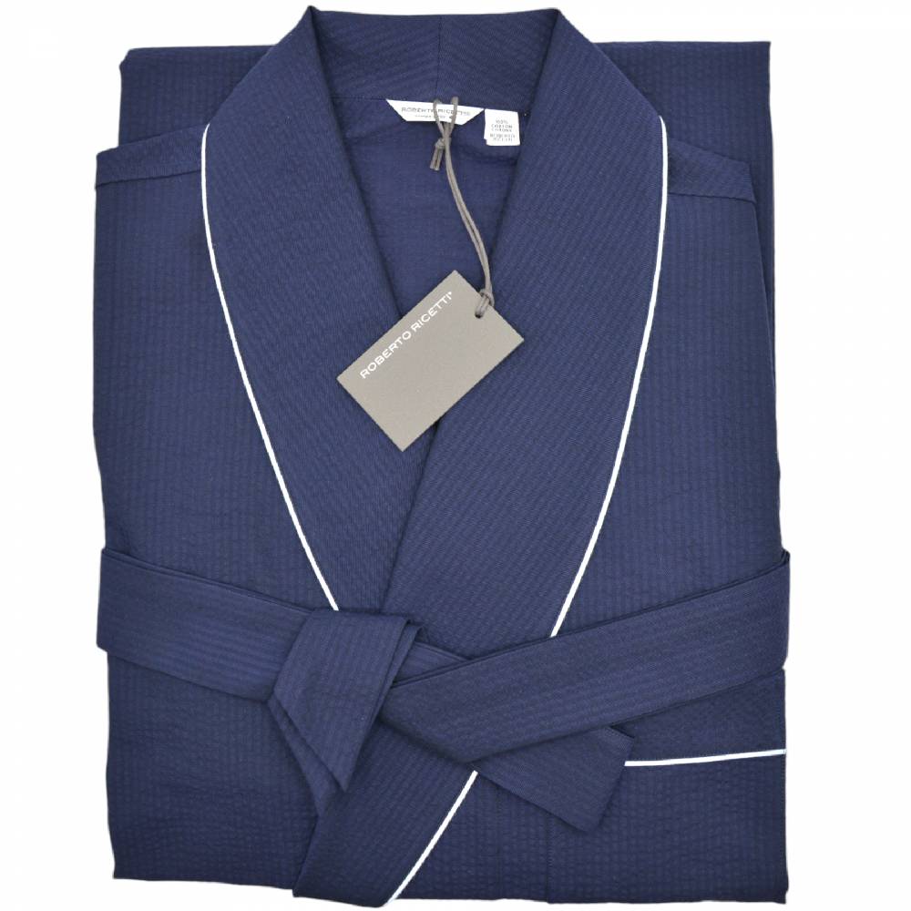 Roberto Ricetti VESTAGLIA UOMO LUNGA - SEERSUCKER BLU