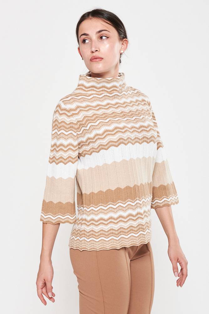 Rrocco Ragni Maglia a fantasia con collo a cratere