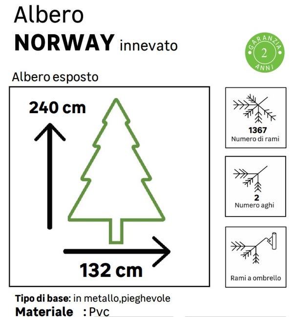Leroymerlin Albero Di Natale Artificiale Innevato Norway Verde H 240 Cm X Ø 132 Cm