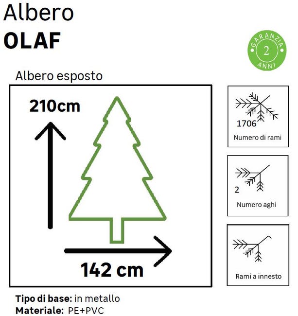 Leroymerlin Albero Di Natale Artificiale Innevato Olaf Verde H 210 Cm X Ø 142 Cm