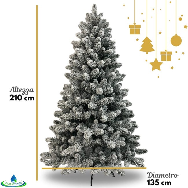 Leroymerlin Albero Di Natale Innevato Acquaverde Folto E Realistico Rami Con Apertura Ad Ombrello Ignifugo In PVC Verde E Bianco Con Base In Metallo 210 Cm