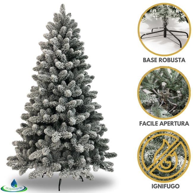 Leroymerlin Albero Di Natale Innevato Acquaverde Folto E Realistico Rami Con Apertura Ad Ombrello Ignifugo In PVC Verde E Bianco Con Base In Metallo 210 Cm