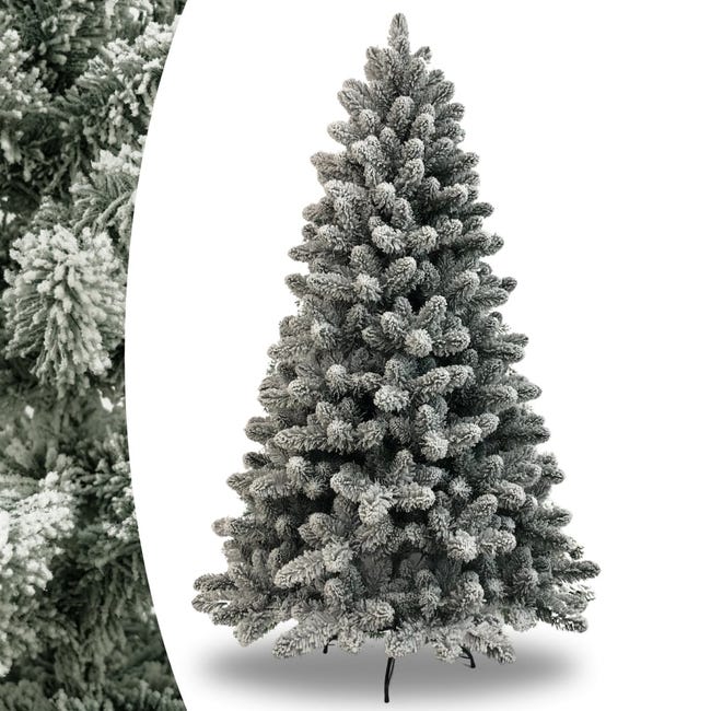 Leroymerlin Albero di Natale Innevato Acquaverde Folto e Realistico Rami con Apertura ad Ombrello Ignifugo In PVC Verde e Bianco con Base in Metallo 210 cm