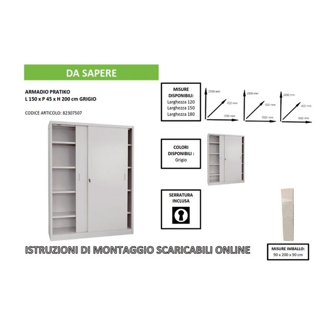 Leroymerlin Armadio Alto Pratiko A In Acciaio Grigio L 150 X H 200 X P 45 Cm 2 Ante Da Interno