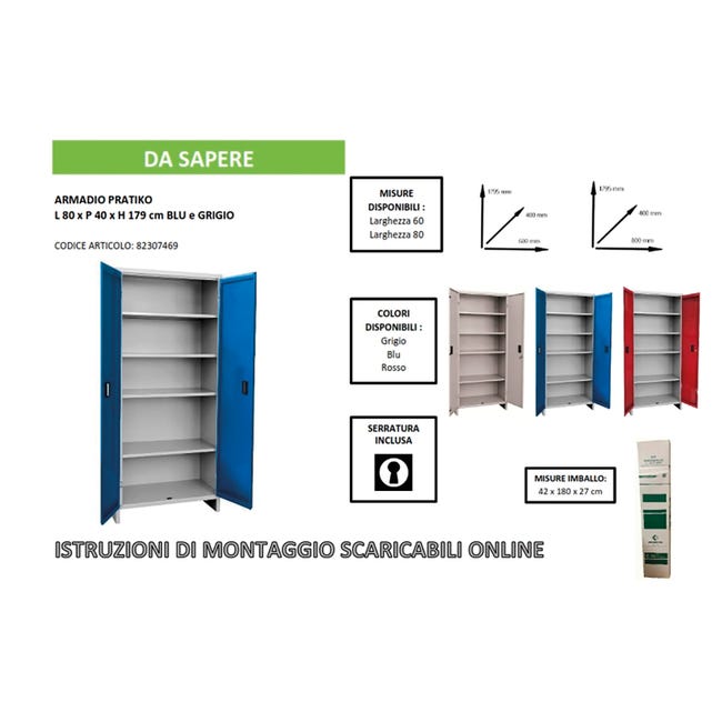 Leroymerlin Armadio Alto Pratiko B In Acciaio Grigio L 80 X H 179.5 X P 40 Cm 2 Ante Da Interno