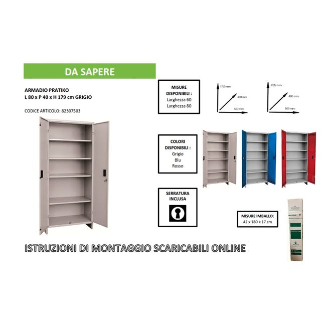 Leroymerlin Armadio Alto Pratiko S In Acciaio Grigio L 80 X H 179.5 X P 40 Cm 2 Ante Da Interno