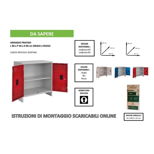 Leroymerlin Armadio Basso Pratiko M In Acciaio Rosso L 80 X H 80 X P 40 Cm 2 Ante Da Interno