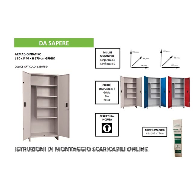 Leroymerlin Armadio Per Scope Pratiko Q In Acciaio Grigio L 80 X H 179.5 X P 40 Cm 2 Ante Da Interno