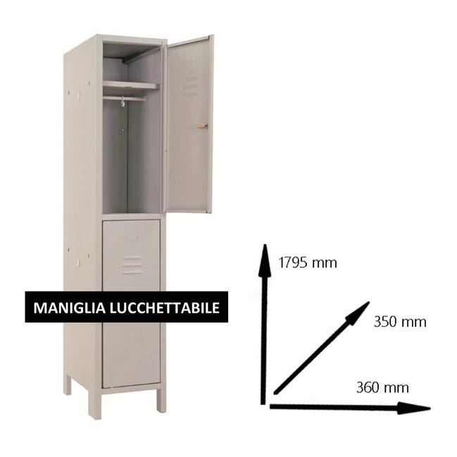 Leroymerlin Armadio spogliatoio Monoblocco-Multi P35/G in acciaio grigio L 36 x H 179.5 x P 35 cm 2 ante da interno