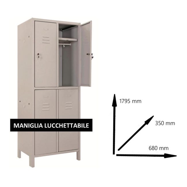 Leroymerlin Armadio Spogliatoio Monoblocco-Multi P35/H In Acciaio Grigio L 68 X H 179.5 X P 35 Cm 4 Ante Da Interno