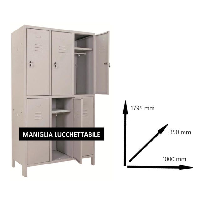 Leroymerlin Armadio spogliatoio Monoblocco-Multi P35/I in acciaio grigio L 100 x H 179.5 x P 35 cm 6 ante da interno