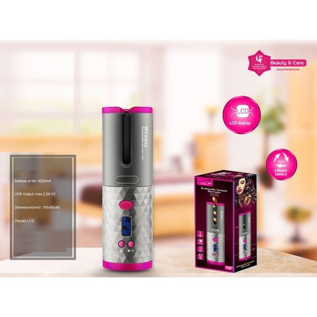 Leroymerlin ARRICCIACAPELLI AUTOMATICO CURLER RICARICABILE USB DISPLAY LCD SENZA FILI HM7890