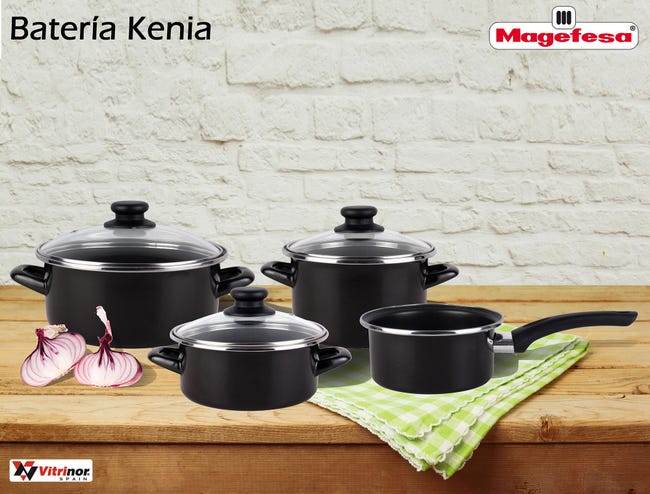 Leroymerlin Batteria Da Cucina Induzione Set Pentole 7 Pezzi E 3 Padelle Coperchi In Vetro Magefesa Nero KENIA