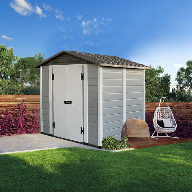 Leroymerlin Casetta da giardino GAROFALO in pvc Tuscany grigio con porta doppio battente superficie totale 4 m² e spessore parete 20 mm