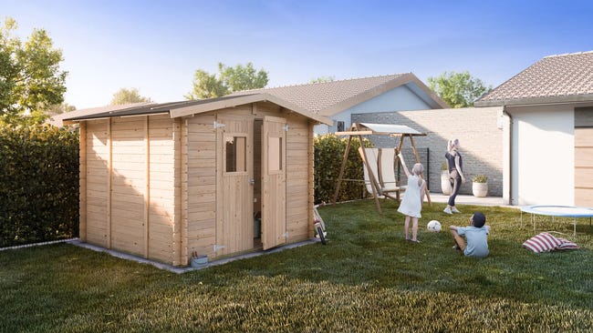 Leroymerlin Casetta da giardino in legno Silvy Bh25 249x249 cm Pefc Legno grezzo con porta doppio battente superficie totale 6.2 m² e spessore parete 25 mm