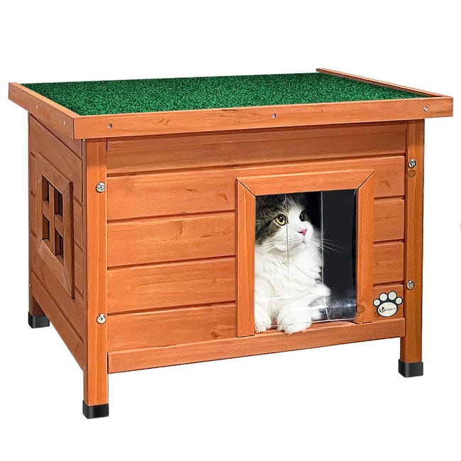 Leroymerlin Casetta per Gatti in Legno con Finestra e Porta Cuccia Casa per Gatti 57x45x43cm