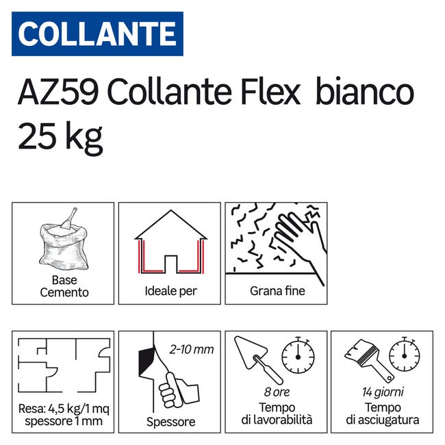 Leroymerlin Colla In Polvere AZ59 FLEX FASSA BORTOLO 25 Kg Bianco C2TES1