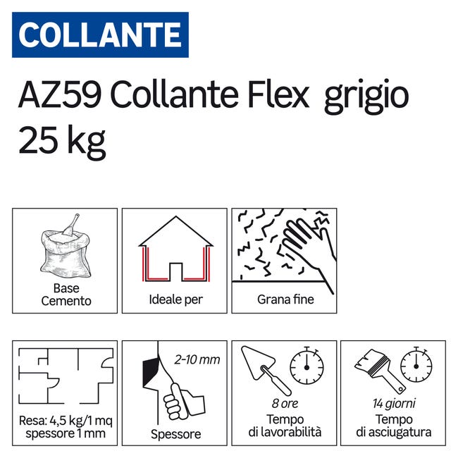 Leroymerlin Colla In Polvere AZ59 Flex FASSA BORTOLO 25 Kg Grigio C2TES1