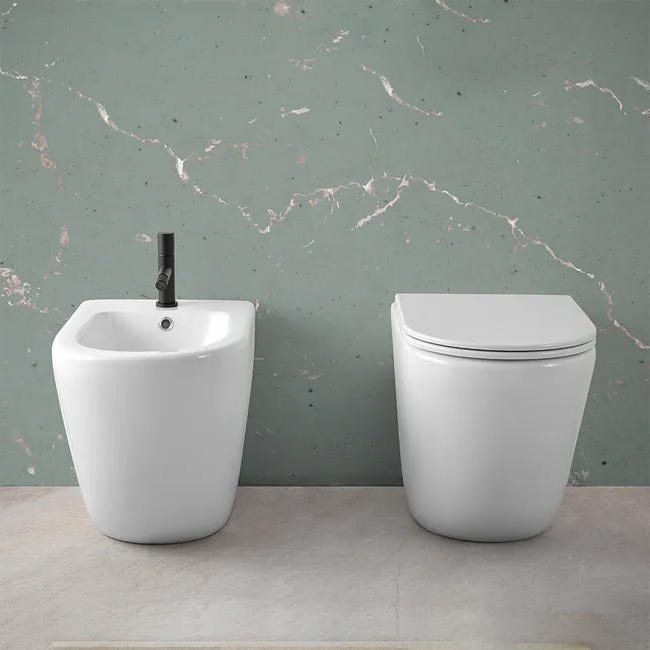 Leroymerlin Coppia Sanitari Filomuro Scarico A Parete Vogue Bianco WC: P 51 X L 37 X H 41 Cm Bidet: P 51 X L 37 X H 41 Cm