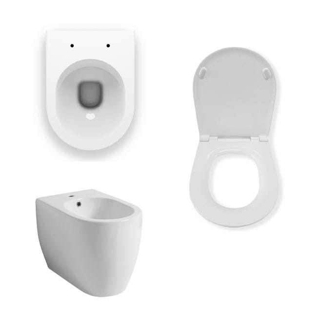 Leroymerlin Coppia Sanitari Filomuro Scarico A Parete Vogue Bianco WC: P 51 X L 37 X H 41 Cm Bidet: P 51 X L 37 X H 41 Cm