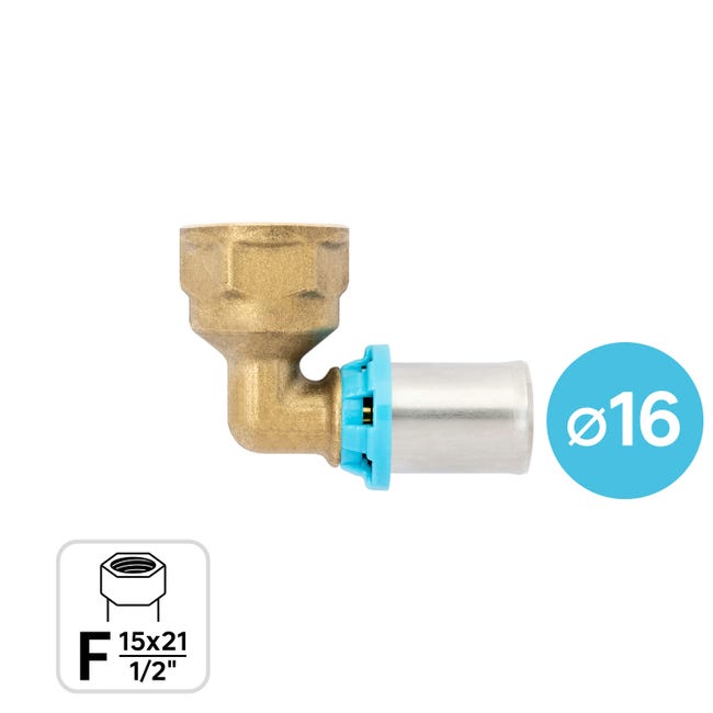 Leroymerlin Curva per tubo in ottone F 1/2" (15x21) 16 mm F 1/2" (15x21) L53.8 mm