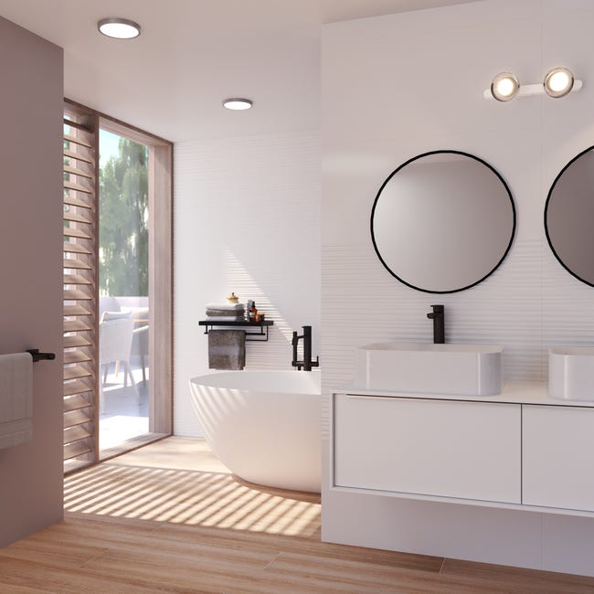 Leroymerlin Faretto Fisso Da Incasso LED Sanoa Tondo Nichel Foro Incasso 22 5 Cm Luce Passaggio Dal Bianco Caldo Al Bianco Neutro