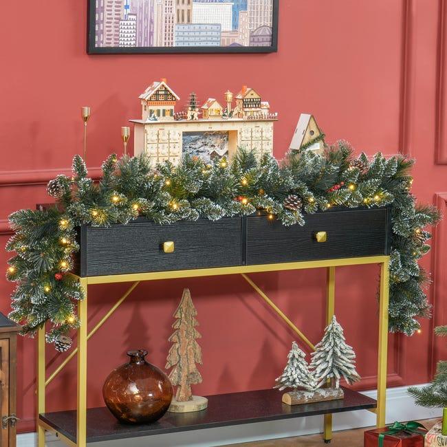 Leroymerlin HOMCOM Ghirlanda Natalizia Con 50 Luci LED Bianche E Decorazioni In Plastica E Metallo 180x30x30 Cm Verde