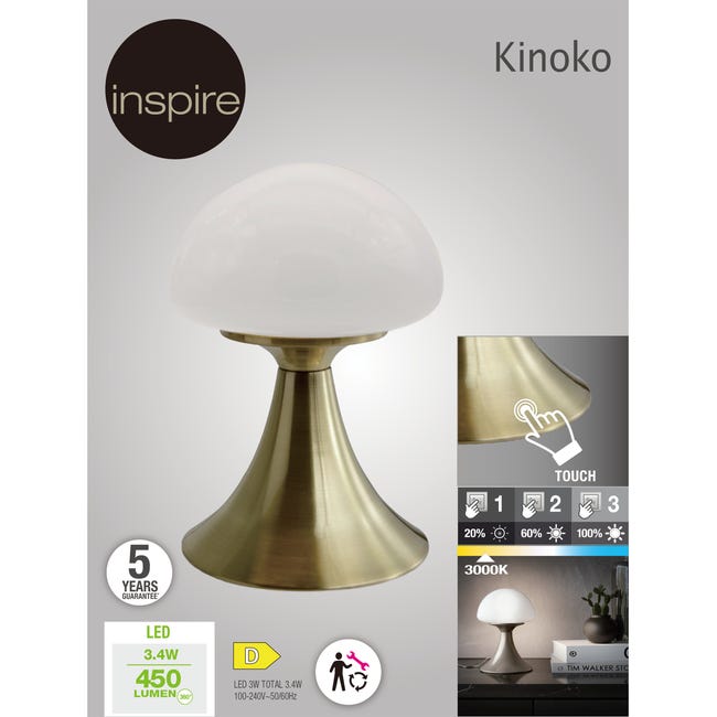 Leroymerlin Lampada Da Tavolo LED Glamour Kinoko Touch Ottone Luce Calda 450 LUMEN INSPIRE