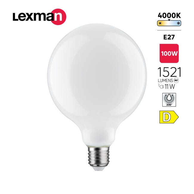 Leroymerlin Lampadina LED Filamento E27 Globo Opaco Luce Naturale 11W= 1521LM (equiv 100 W) 330° LEXMAN