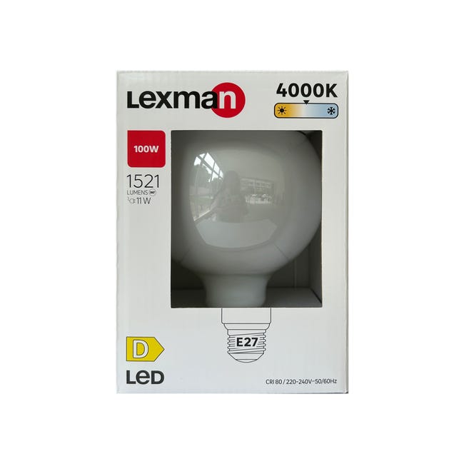 Leroymerlin Lampadina LED Filamento E27 Globo Opaco Luce Naturale 11W= 1521LM (equiv 100 W) 330° LEXMAN