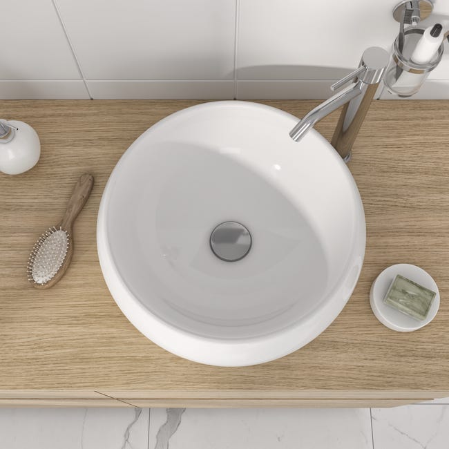 Leroymerlin Lavabo Da Appoggio Lune Tondo In Ceramica L 40 X P 40 X H 15.5 Cm Bianco